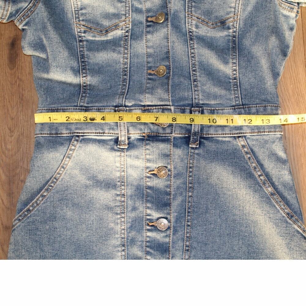 Peace Love Eco by Rewash Denim Mini Dress | Button Front | Short Sleeve | Size S - Picture 7 of 8